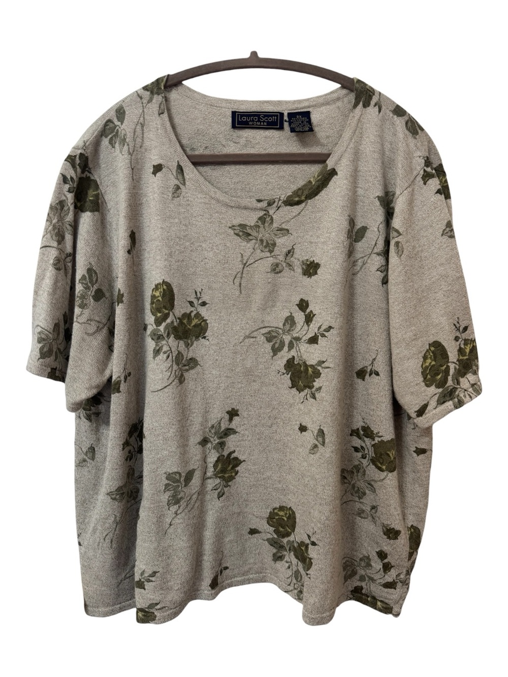 Vintage Linen Cotton Knit Cottagecore Coastal Grandma Soft Tee Plus Size Floral